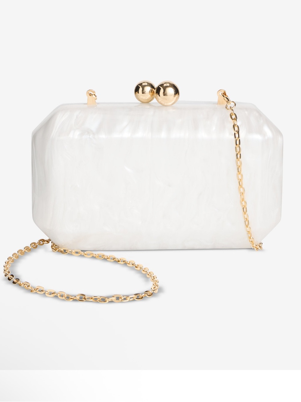 INC International Concepts Pearlized White Acrylic Minaudière with Gold Chain